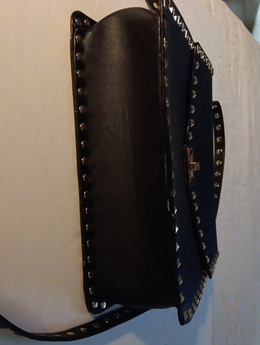 Inzi Designer Like Black Gold Stud Satchel with Top Handle and Removable Strap